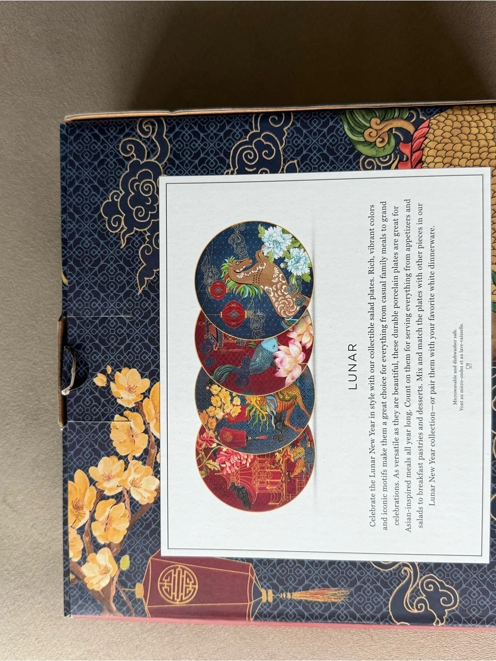 Williams Sonoma Lunar Salad Plates - Navy, Gold, Green, Red